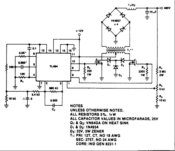 400V/60W推挽直流/直流转换器