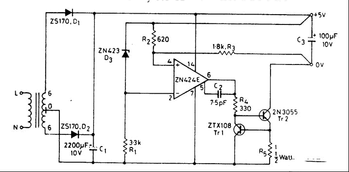 5V 0.5A电源供应电路