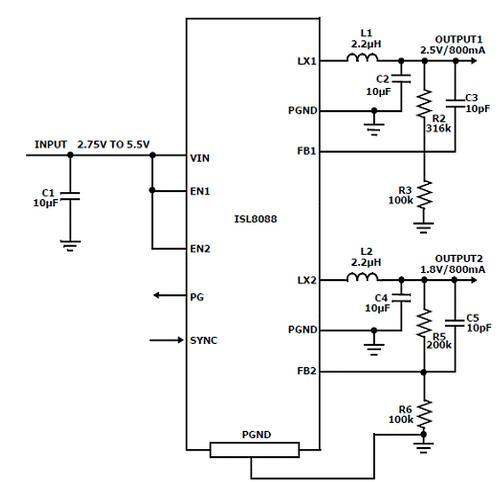 基于ISL8088高效2.25MHz降压电源电路设计