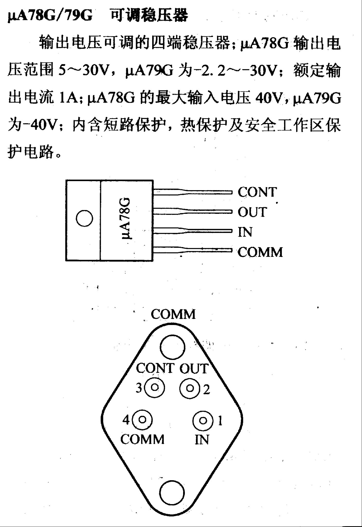 调压器.DC-DC电路和电源监视器引脚及主要特性 μA78G/79G 稳压器系列