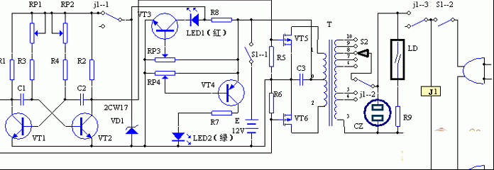 100W VMOS场效应管逆变电源电路图