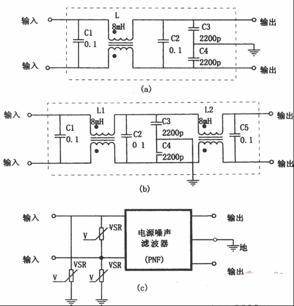 电源噪声滤波器应用电路图