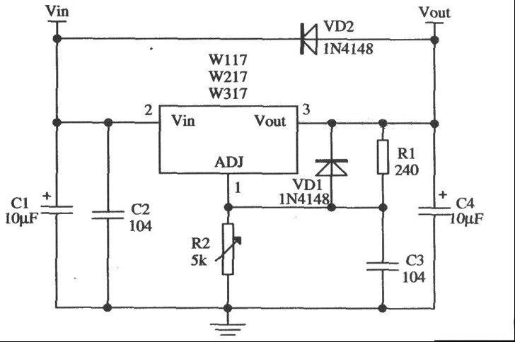 由W317L／W317M／W317构成的加保护二极管的标准应用电路