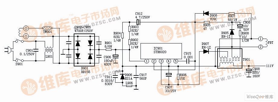 基于STR6020电源电路图