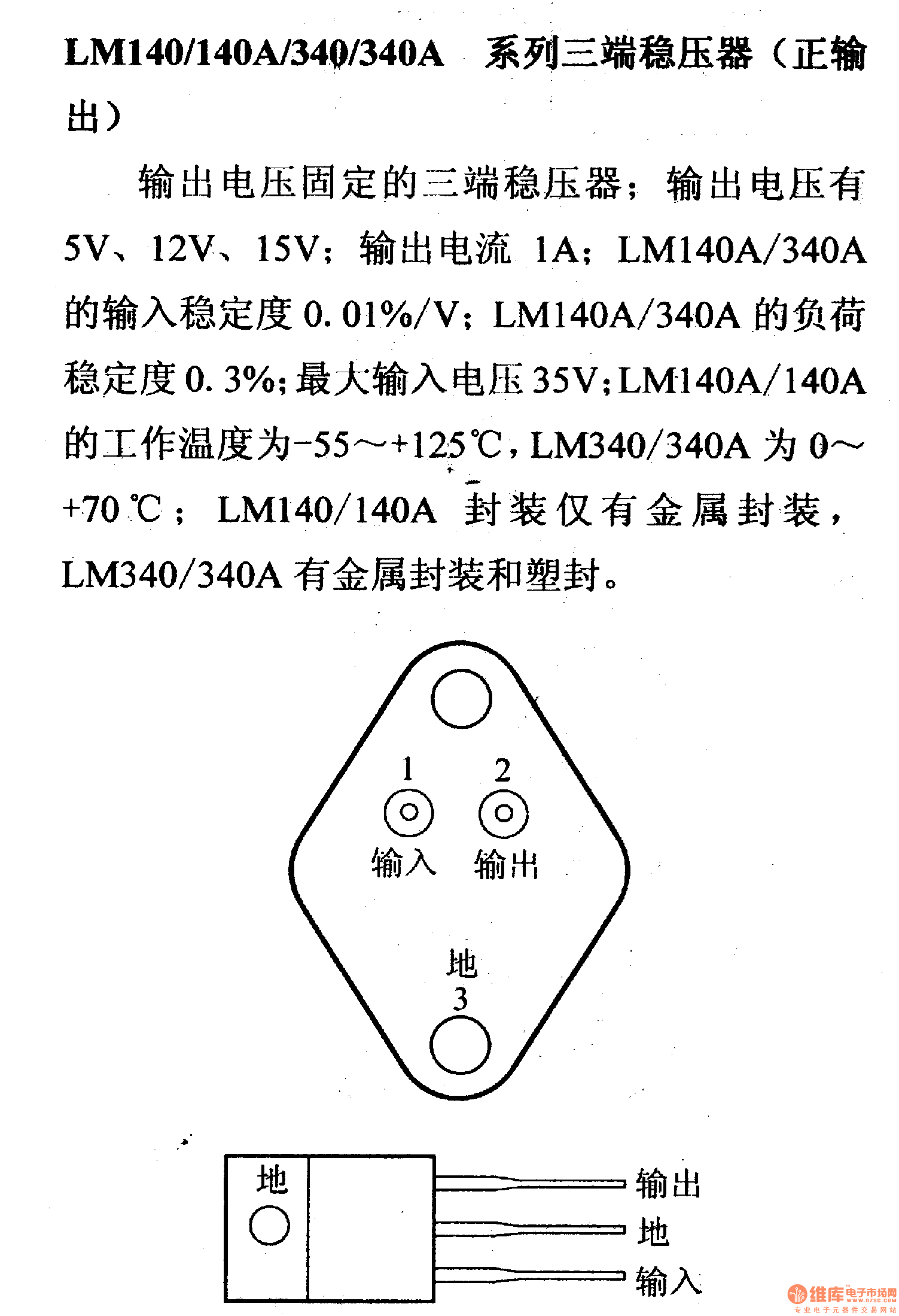 调压器.DC-DC电路和电源监视器引脚及主要特性 LM140/140A/340/340A