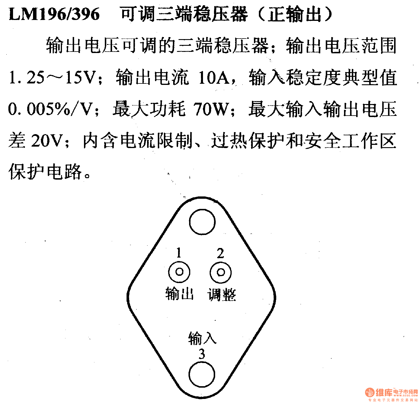 调压器.DC-DC电路和电源监视器引脚及主要特性 LM196/396