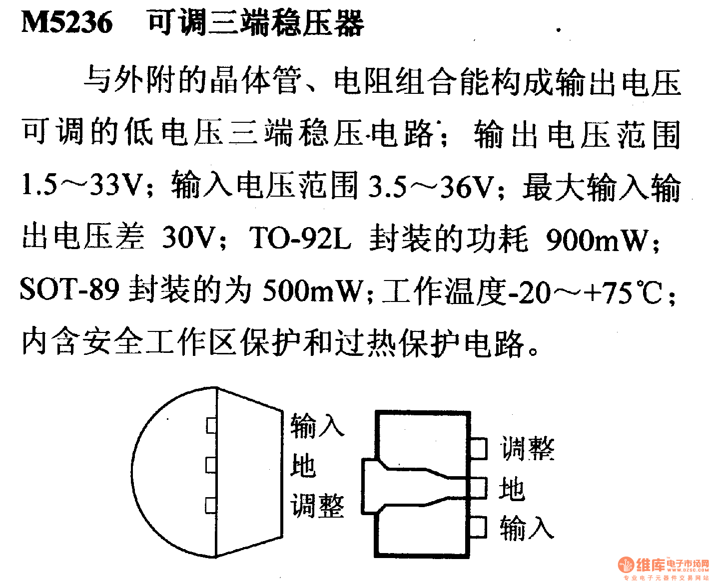 调压器.DC-DC电路和电源监视器引脚及主要特性 M5236