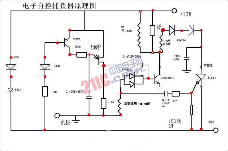 采用二极管制作电子自控捕鱼电路