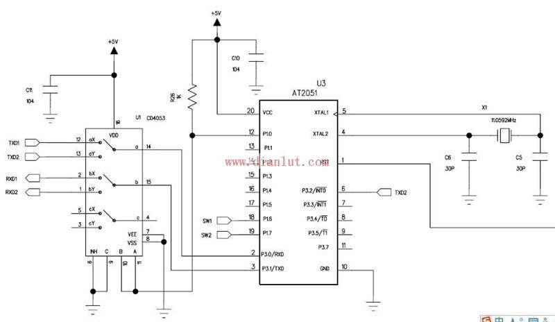 CD4053单片机串口复用电路原理图