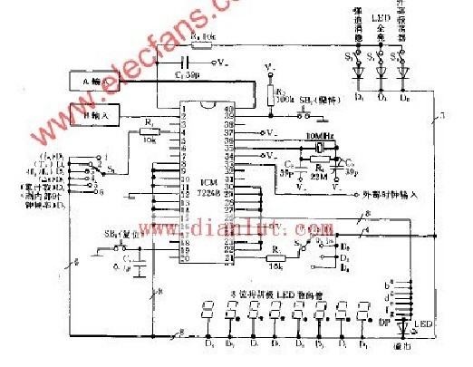 TCM7726的10MHz通用频率计数器电路原理图