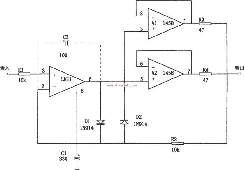 MC1458设计的精密复合缓冲器电路示意图