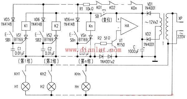 电子抢答器电路示意图