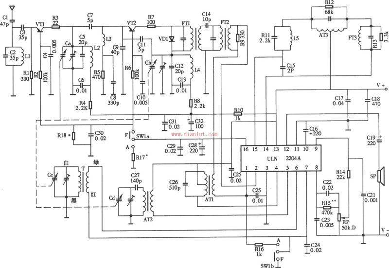 ULN2204A设计的收音机工作原理电路图