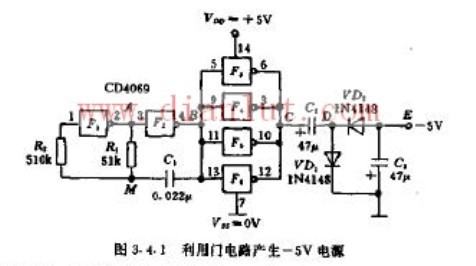 利用CMOS门电路产生负-5V电源电路原理图