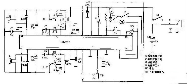 用LAG668构成的单片录音机电路图