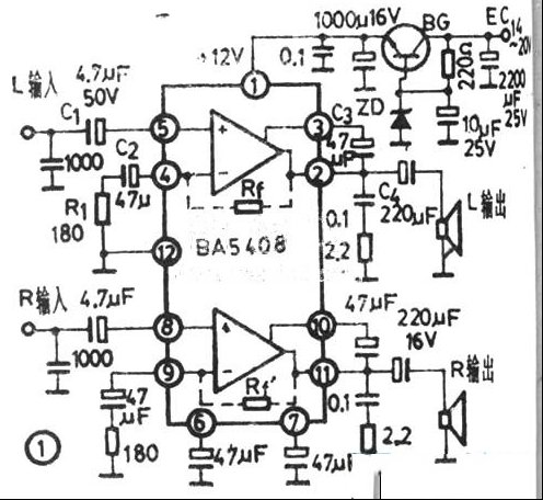 用BA5408组装的简易双功放电路