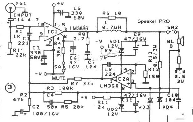 功放集成块LM3886TF应用电路