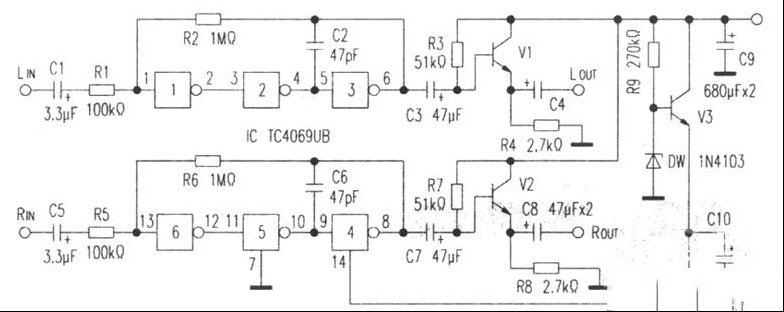 TC4069双声道线路放大器