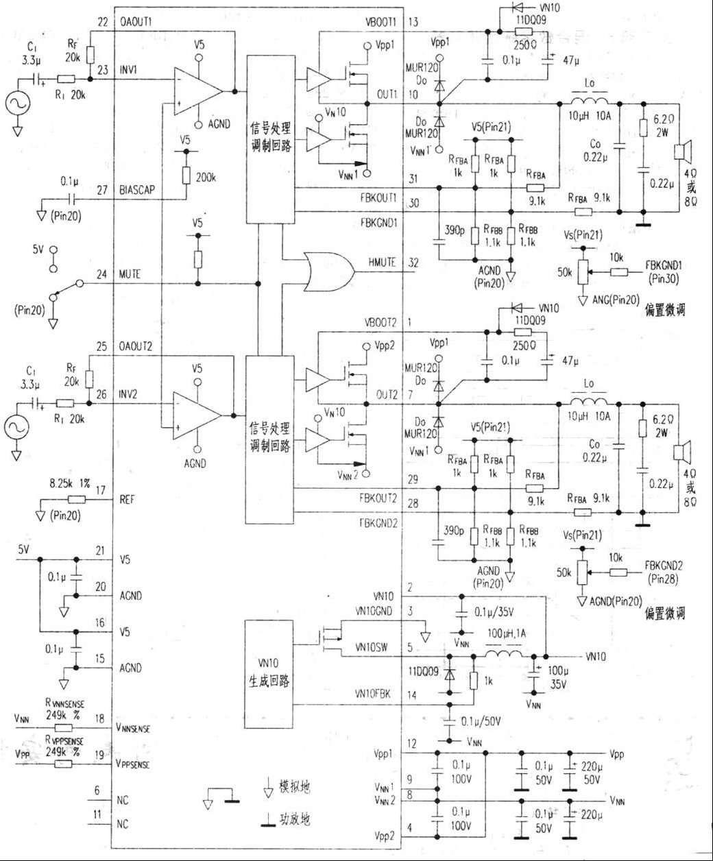 2×100W单片T类功率放大器