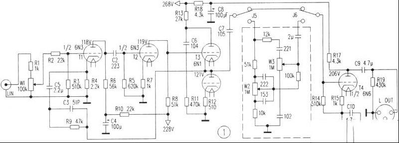 为全平衡输入MOS管甲类功放配置的胆前级
