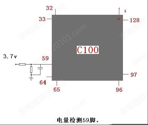 唱戏机主控C100电量检测引脚示意图