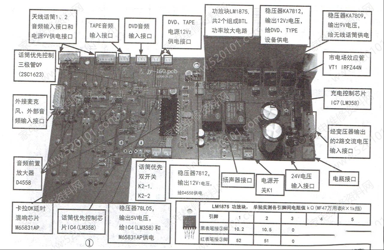 JINYUN-160D户外拉杆音响电路原理与维修