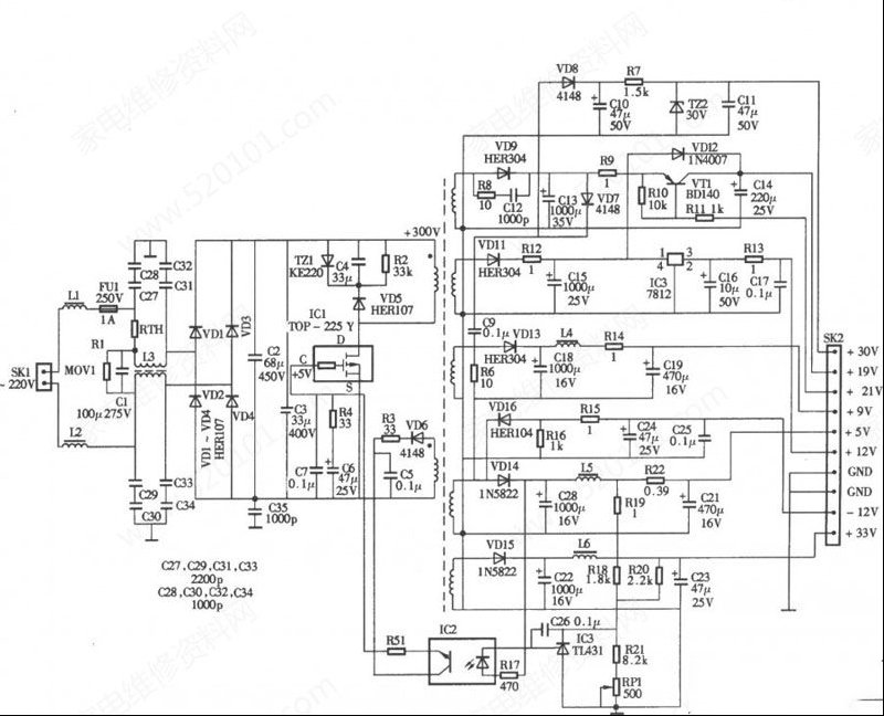 村村通DSD660型机顶盒电源板电路图