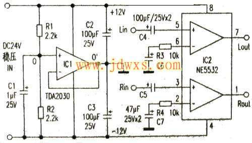 用TDA2030给NE5532提供双电源供电