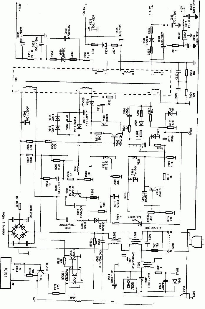 福日F91PP机芯彩电无光栅，电源指示灯不亮