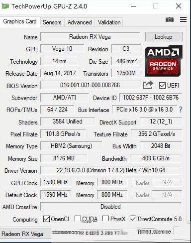 GPU-Z更新至2.4.0，修复RX Vega 56开核“成功”乌龙