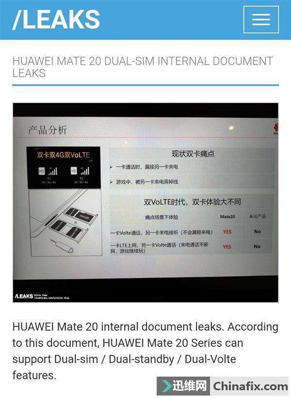 华为Mate 20双卡双通泄密：新iPhone“乞丐版”双卡双待情何以堪