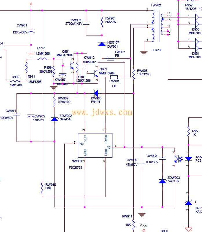 液晶电视电源FSCQ0765RT应用电路图纸