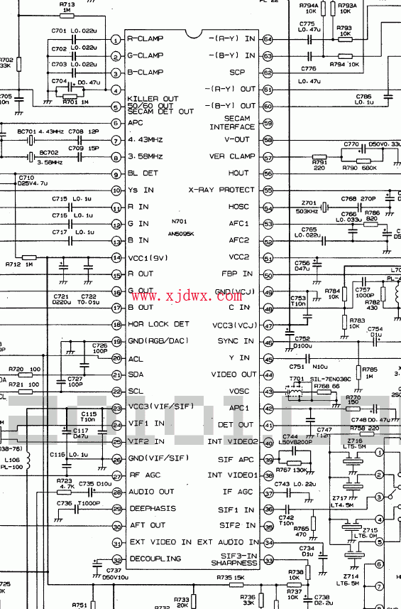 解码集成块AN5095引脚功能和电压资料参数
