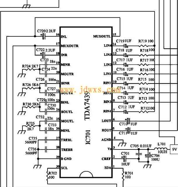 伴音功放TDA7439各引脚功能及电压参数和维修实例