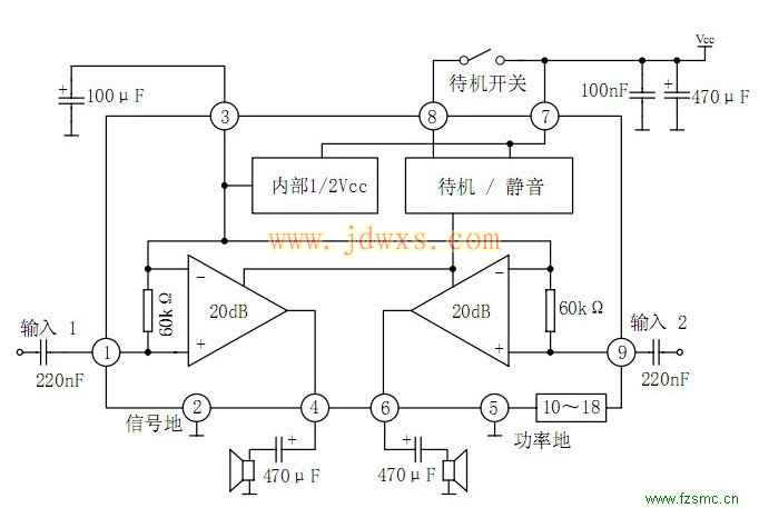 伴音功放TDA1517P引脚功能电压参数