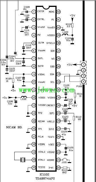 TDA9874A丽音解调和解码器引脚功能和测试电压