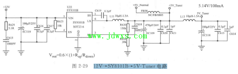 12V→ SY8101B→ 5V- Tuner 电路图