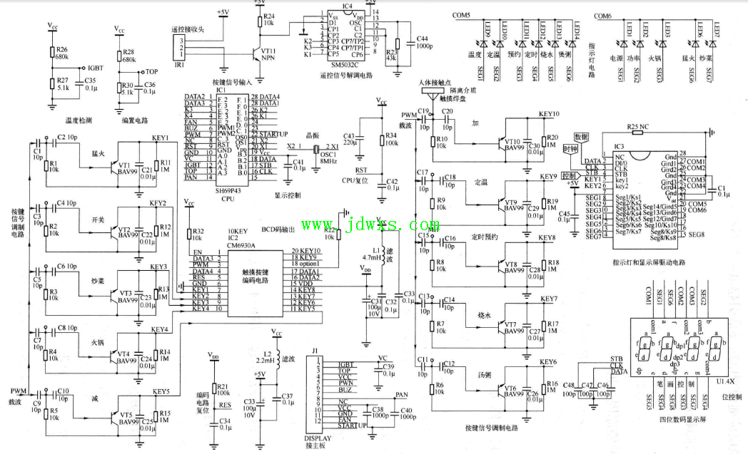 万利达MC-210B 和MC-2288 型电磁炉控制板电路图