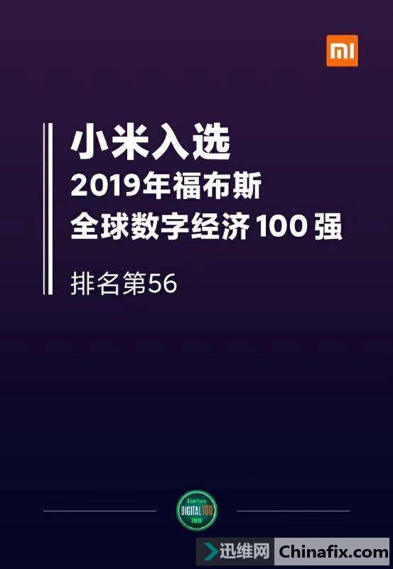 小米入选福布斯全球数字经济100强 排名56