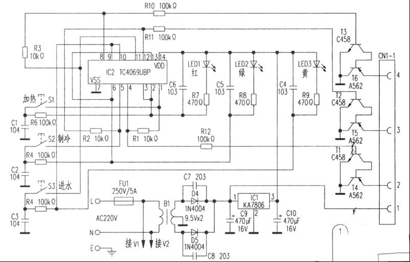 三和牌SH-9602饮水机电路原理分析及检修思路