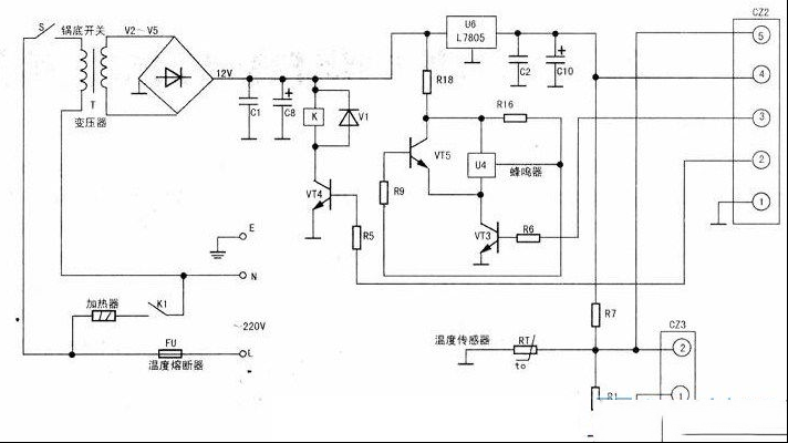 南极星CFXB40-B70T电饭煲控制电路原理分析