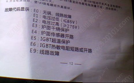 杂牌电磁炉故障代码含义对照