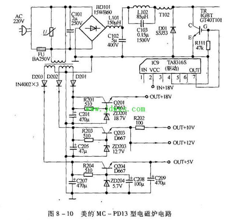 美的MC-PDI3型电磁炉通电后无任何反应，爆机。