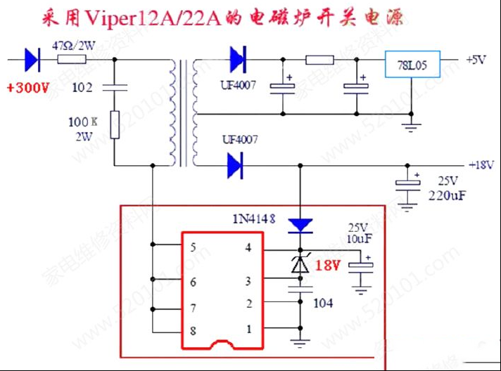 采用Viper12A/22A的电磁炉开关电源电路图