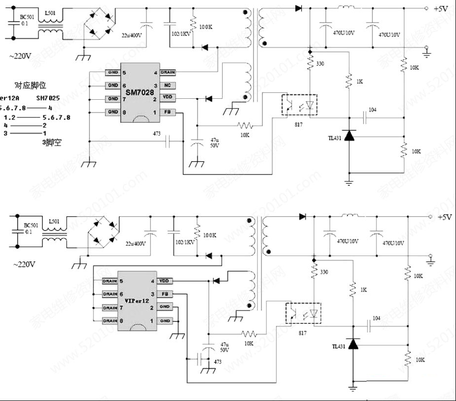 电磁炉电源用VIPer12代换SM7028的方法