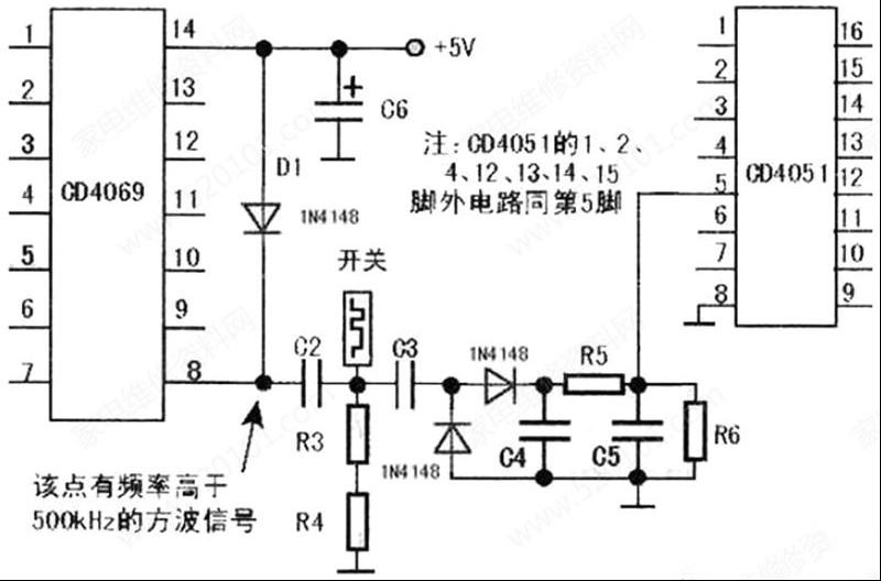 采用CD4069和CD4051组成的电磁炉触摸控制电路