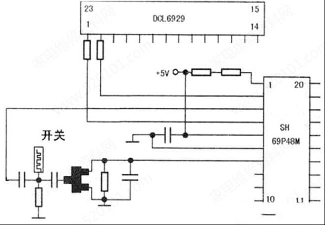 采用SH69P48M和DCL6929构成的电磁炉触摸控制电路