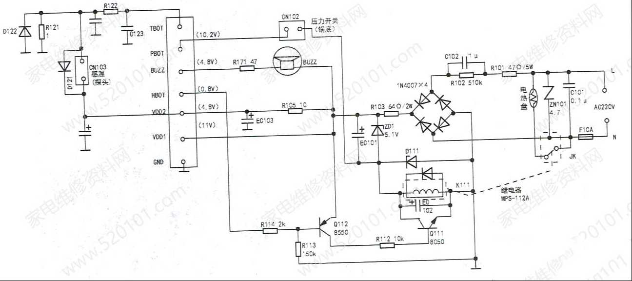 美的MY-12CS502A电压力煲实绘电路图
