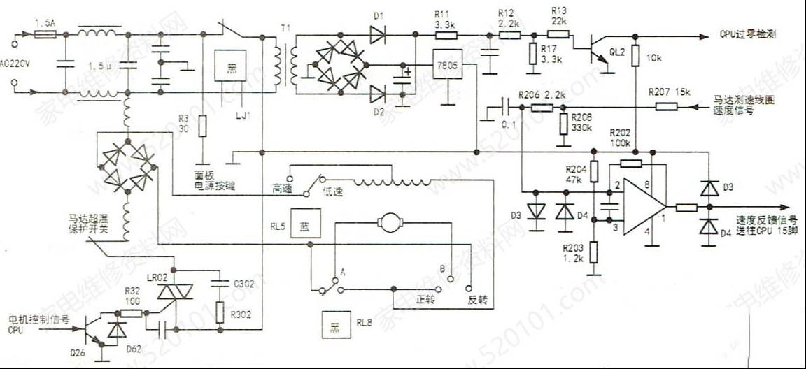 三洋XQG60-L932CXS滚筒洗衣机电机控制电路分析与维修