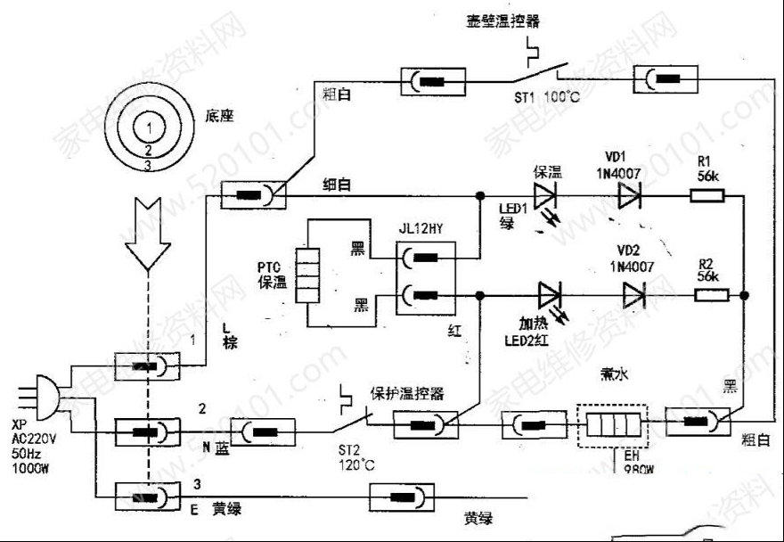 荣事达TB1602电热水壶电路原理与维修